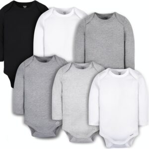 Gerber Baby Bodysuits 100 Cotton Long Sleeve White Black-0