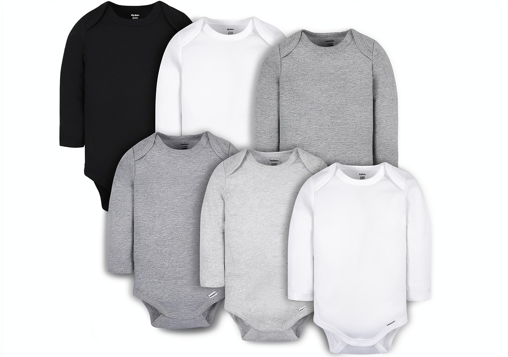 Gerber Baby Bodysuits 100 Cotton Long Sleeve White Black shown after multiple washes demonstrating durability