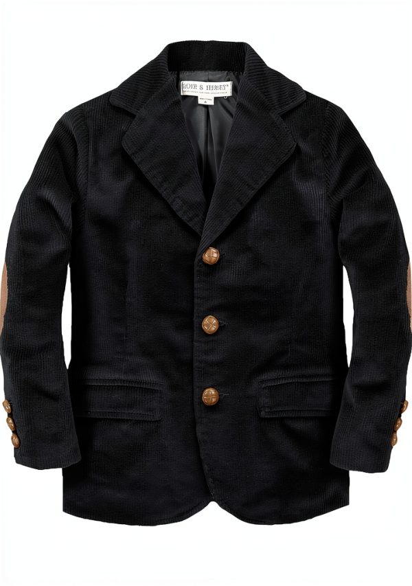 Corduroy Blazer Boys Black Elbow Patches Organic Cotton