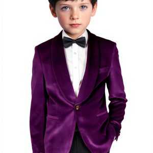 Boys Velvet Suit Blazer Shawl Collar Slim Fit Formal Jacket