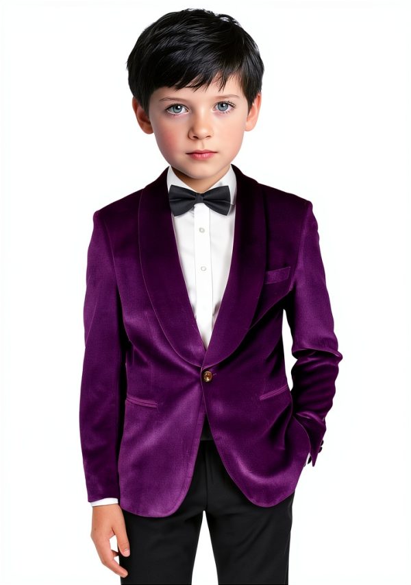 Boys Velvet Suit Blazer Shawl Collar Slim Fit Formal Jacket